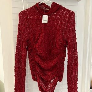 NWT Free People burgundy day & night bodysuit holly berry size medium